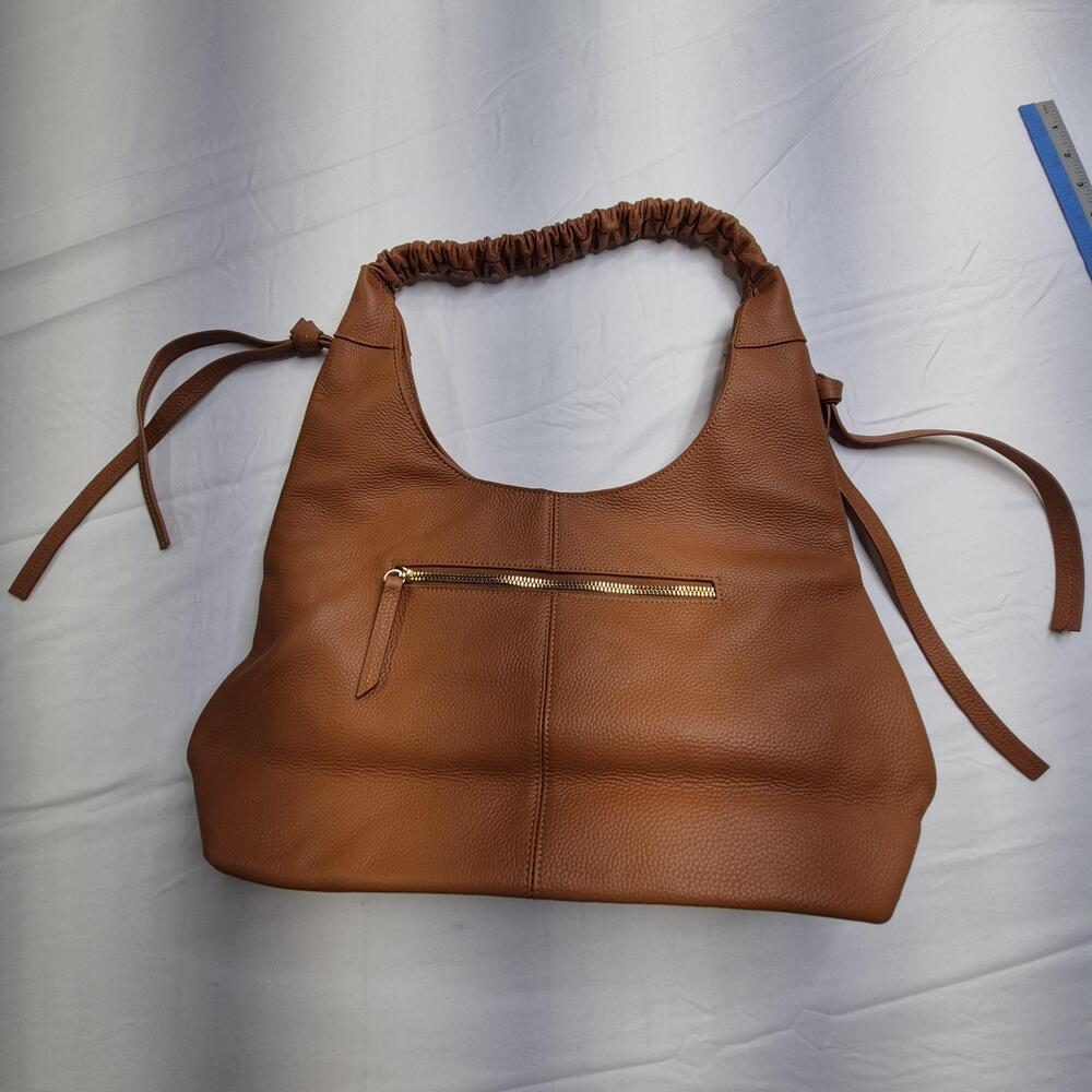 Laggo Hobo Bag Womens Large Brown Leather Ruched Shoulder Magnetic Zip Pocket